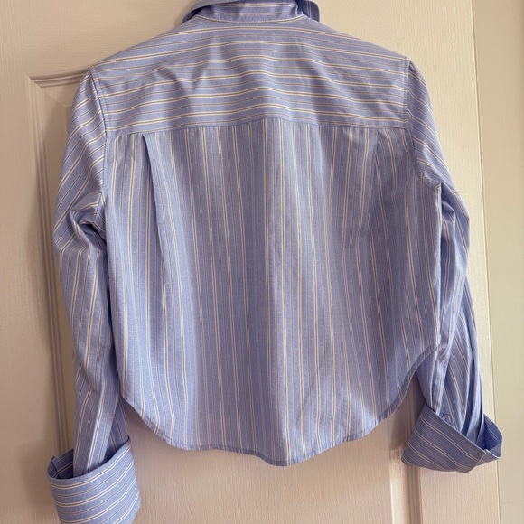 Blue Striped Cropped Button-Up Shirt - Picture 2 of 4